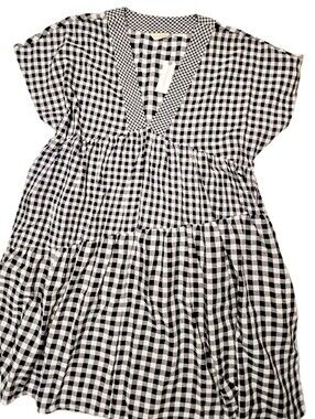 Anthropologie Navy and White Gingham Shirt Dress/Tunic Tylho $138 Pocket Western